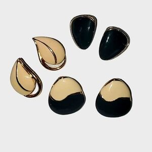 3 Pair Of Classic Nuteral Post Pierced Earrings Black & Creamy White